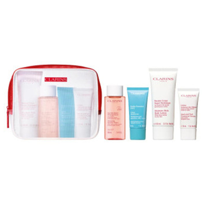Clarins Head-to-toe Moisturizing Essentials Set Lotion 100ml/ Cream 30ml/cleanser 50ml/balm 15ml/cream 30ml/gel 3ml/bag 228ml
