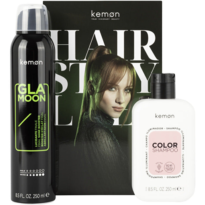 Kemon Hair Style Color Glamoon Set - Sada Pro Barvene Vlasy Se šamponem A Leskem Ve Spreji 500ml