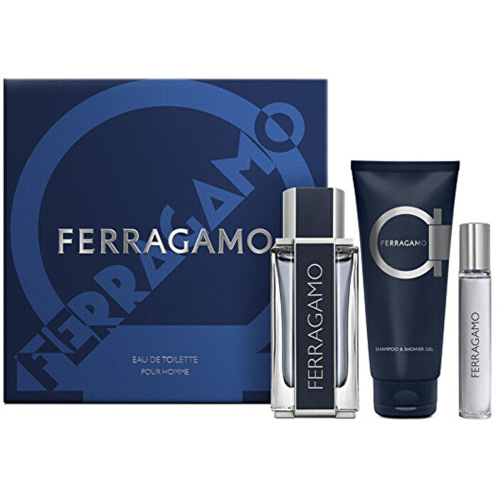 Salvatore Ferragamo Ferragamo For Men Dárková Sada Eau De Toilette 100ml Sprchový Gel A šampon 100ml A Miniaturka Eau De Toilette 15ml 100ml