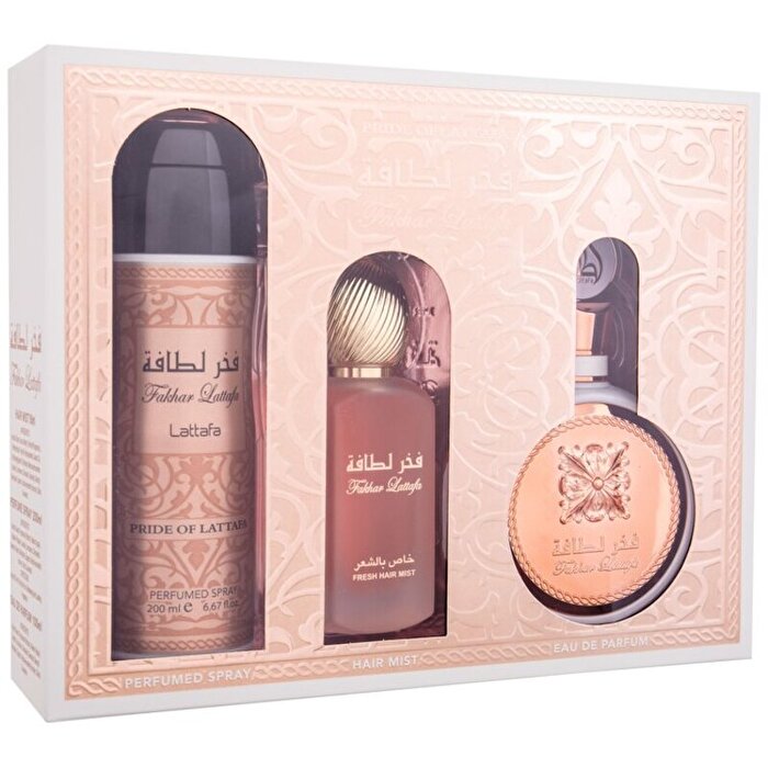 Lattafa Perfumes Fakhar Rose Dárková Sada Eau De Parfum 100ml Deospray 200ml A Vlasová Mlha 50ml 100ml