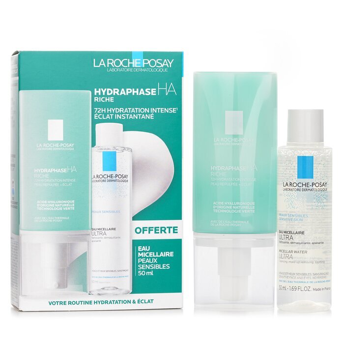 La Roche Posay Votre Routine Hydatation & Eclat Set: Hydraphase HA Riche Moisturizing Cream 50ml + Micellar Water 50ml 2pcs