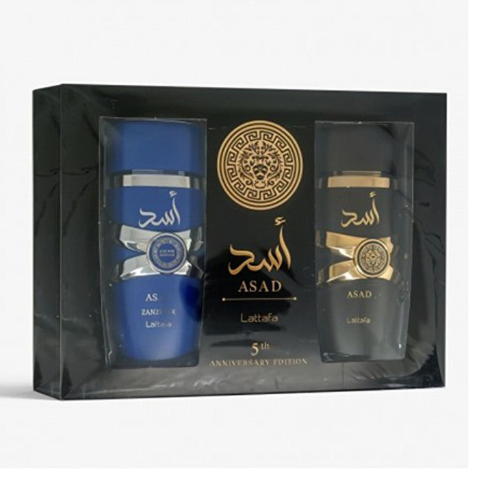 Lattafa Perfumes Asad Gift Set Asad Eau De Parfum 100ml And Asad Zanzibar Eau De Parfum 100ml 200ml