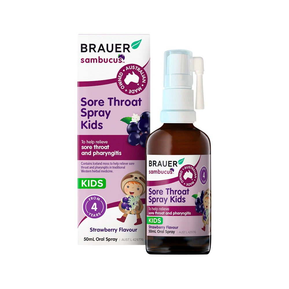Brauer Sambucus Kids Sore Throat Spray Strawberry Flavour Oral Spray 50ml