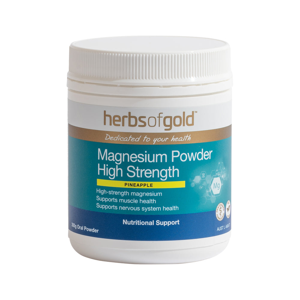 Polvo de magnesio de alta potencia de Herbs of Gold con sabor a piña, 300 g