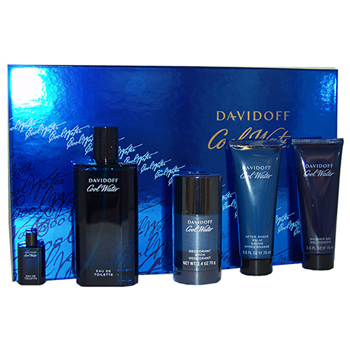 Davidoff Cool Water Man 5pc Set - Eau De Toilette & Deo Stick 75g & Aftershave Balm 75ml & Shower Gel 75ml & Travel Spray 15ml 125ml