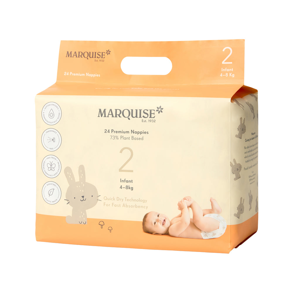 Pañales Marquise Premium (73 % de origen vegetal) talla infantil 2 (4-8 kg) x paquete de 24