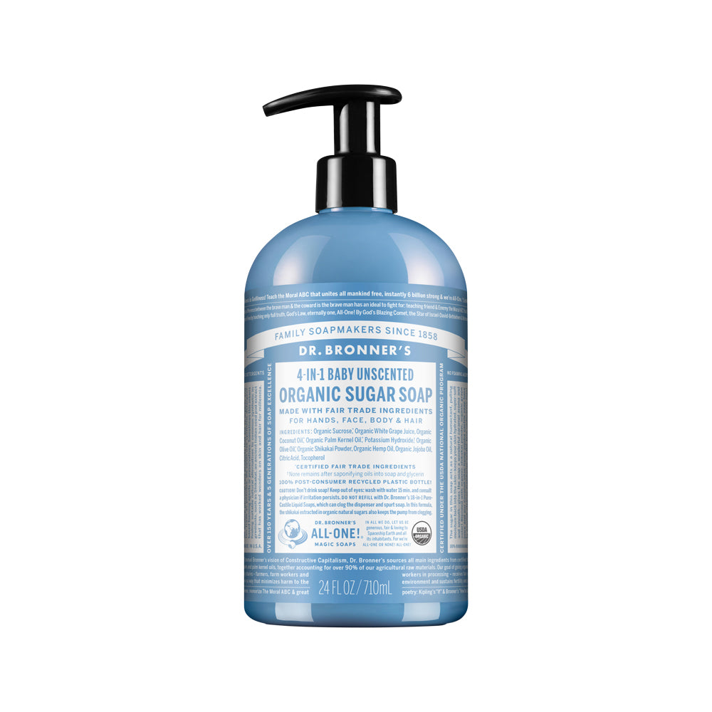 Dr. Bronner's Organic Pump Soap (Sugar 4-in-1) Unscented (Baby) 710ml