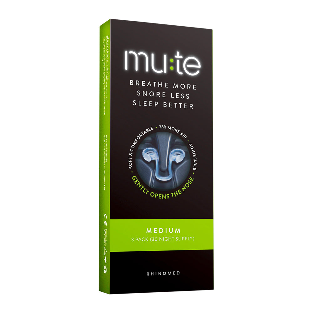 Rhinomed Mute (respira más, ronca menos, duerme mejor) paquete mediano de 3 (suministro para 30 noches)