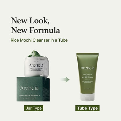 Arencia Green Tea + LHA Deep Pore Rice Cake Cleanser 150g