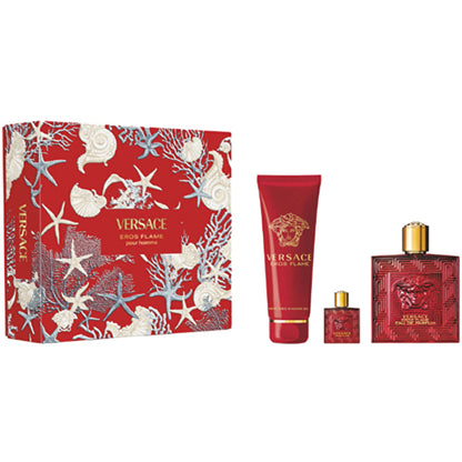 Versace Eros Flame 3pc Set - Eau De Parfum & Bath & Shower Gel 150ml & Eau De Parfum Mini 100ml