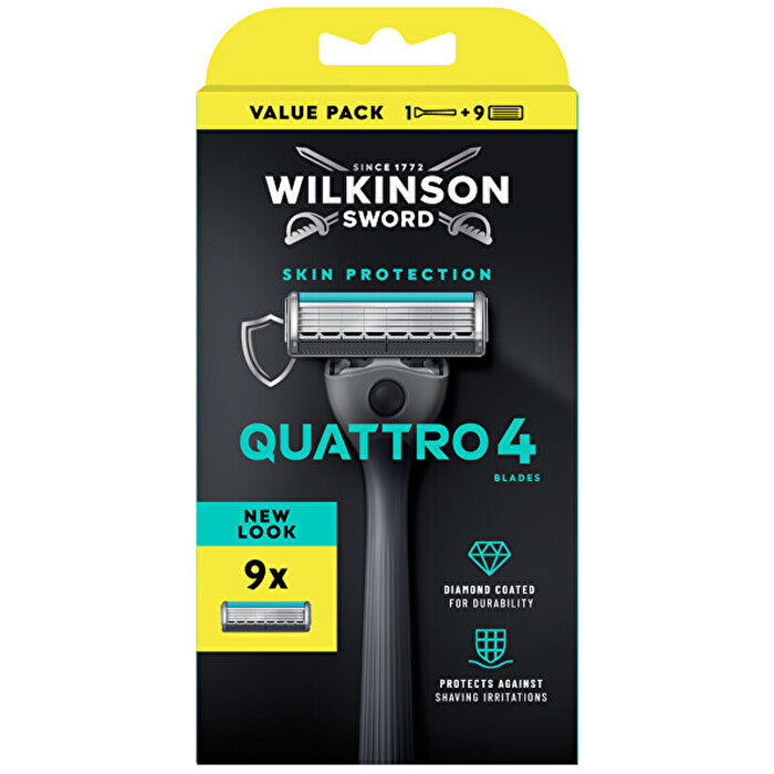Wilkinson Sword Quattro 4 Skin Protection - Holicí Strojek & 9 Hlavic