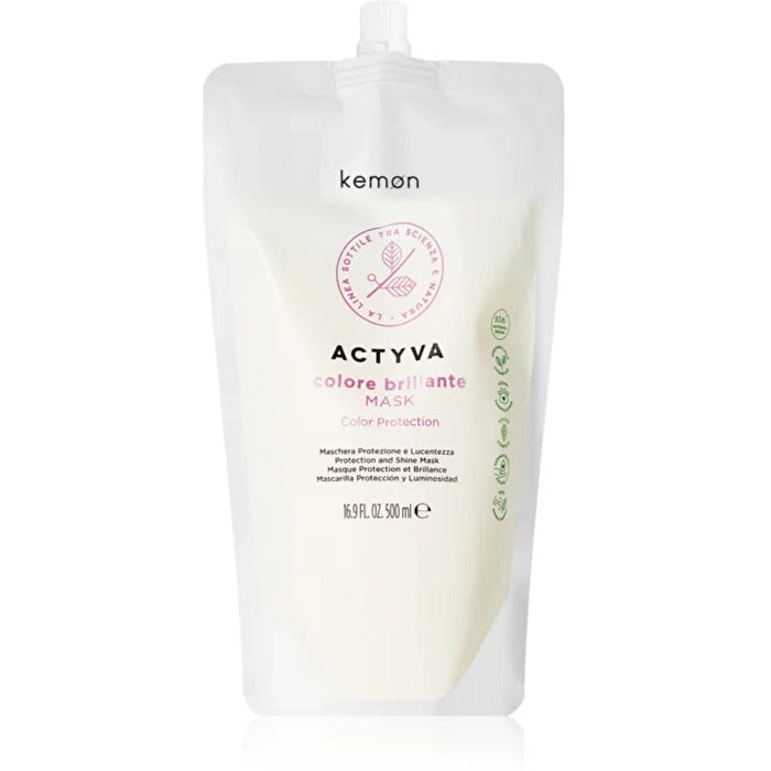 Kemon Actyva Colore Brillante Protection And Shine Mask Refill - Náplň Posilující Masky Pro Lesk A Ochranu Barvených Vlasů 500ml