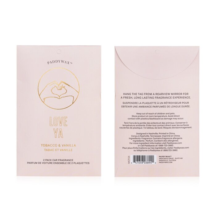 Fragancia para coche Paddywax Impressions - Love Ya, paquete de 2