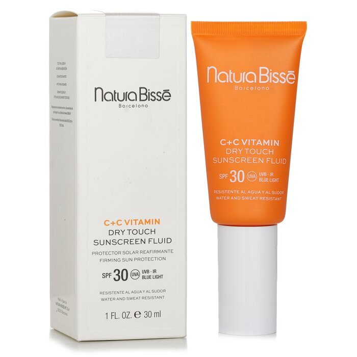 Fluido protector solar reafirmante con vitamina C+C Dry Touch de Natura Bisse, protección solar SPF30, 30 ml/1 oz