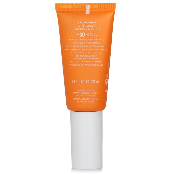 Fluido protector solar reafirmante con vitamina C+C Dry Touch de Natura Bisse, protección solar SPF30, 30 ml/1 oz
