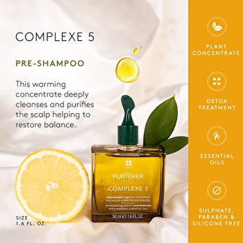 Champú concentrado estimulante para el cuidado de la cabeza Complexe 5 Head Spa de René Furterer, prechampú de 50 ml/3,3 oz, con vitalidad y fuerza