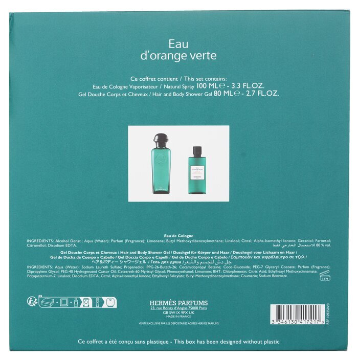 Hermes Eau D'orange Verte Unisex Set Eau De Cologne 100ml & Hair & Sg 80ml