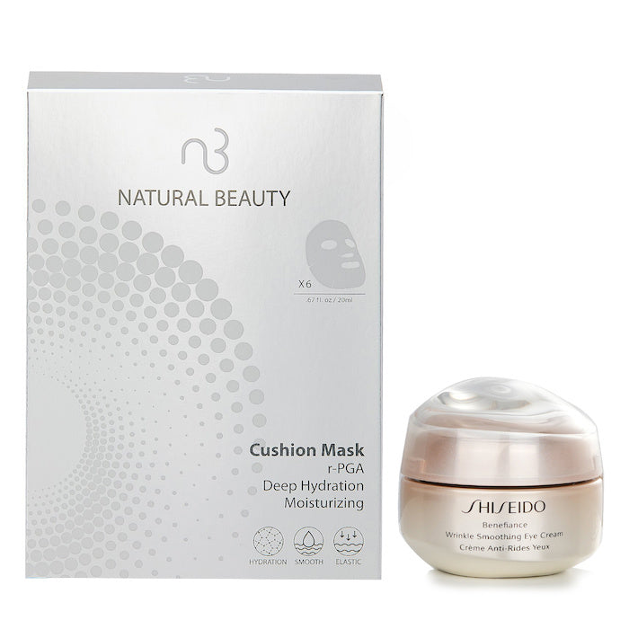 Shiseido Benefiance Wrinkle Smoothing Eye Cream 15ml X Natural Beauty r-PGA Deep Hydration Moisturizing Cushion Mask (Exp Date: 29/03/2026) 6x 20ml 2pcs