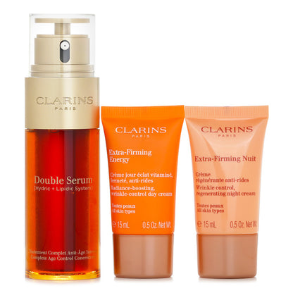 Clarins Double Serum & Extra-Firming Collection: Double Serum 50ml + Day Cream 15ml + Night Cream 15ml + Bag(Unboxed) 3pcs+1bag