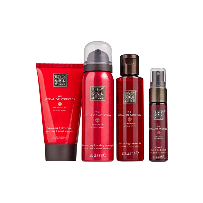 Rituals Ayurveda Travel Exclusives Foaming Shower Gel 50ml/shower Oil 75ml/body Cream 70ml/body Mist 20ml 215ml