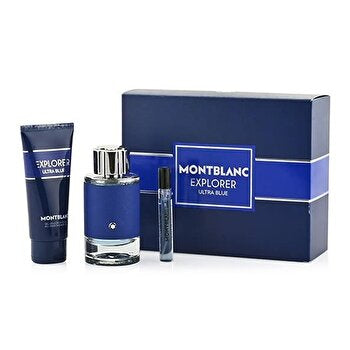 Mont Blanc Explorer Ultra Blue 3pc Set - Eau De Parfum & Travel Spray 7.5ml & All Over Shower Gel 100ml