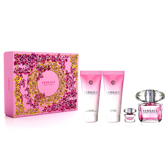 Versace Bright Crystal 4pc Set - Eau De Toilette & Body Lotion 100ml & Shower Gel 100ml & Mini Replica 90ml