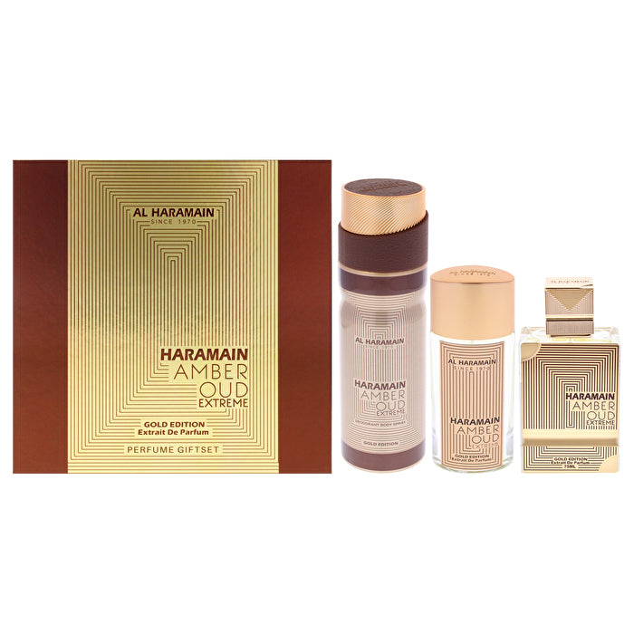 Al Haramain Amber Oud Gold Edition Extreme Gift Set Extrait De Parfum 75ml Extrait De Parfum 30ml And Deospray 200ml 75ml