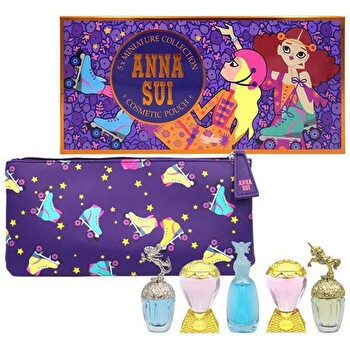 Anna Sui 6 Pc Mini Set For Women: Fantasia Eau De Toilette & Fantasia Mermaid Eau De Toilette & Secret Wish Eau De Toilette & 2x Sky Eau De Toilette & Pouch 5ml