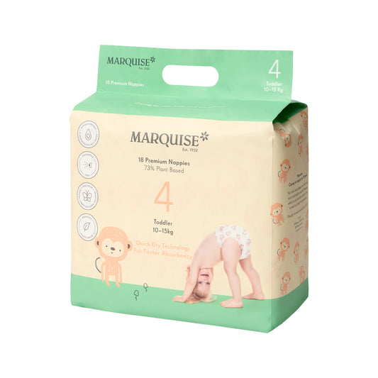 Pañales Marquise Premium (73 % de origen vegetal) para niños pequeños, talla 4 (10-15 kg), paquete de 18