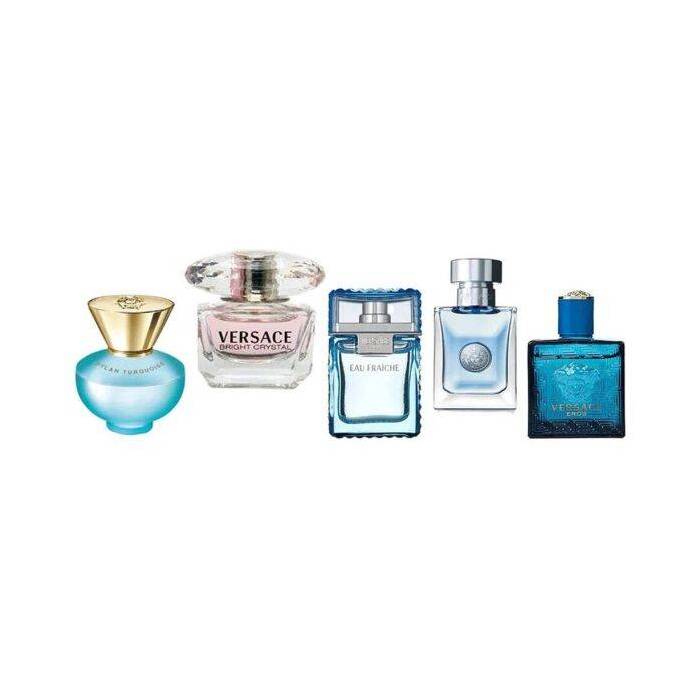 Versace Mini Set Eau De Toilette 5x5ml (bright Crystal Women & Pour Femme Dylan Turquoise & Eros Men & Man Eau Fraiche & Pour Homme)