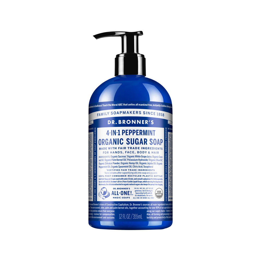 Dr. Bronner's Organic Pump Soap (Sugar 4-in-1) Peppermint 355ml