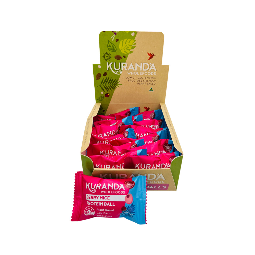 Bolitas de proteína de frutos rojos Kuranda Wholefoods, 40 g, 12 unidades