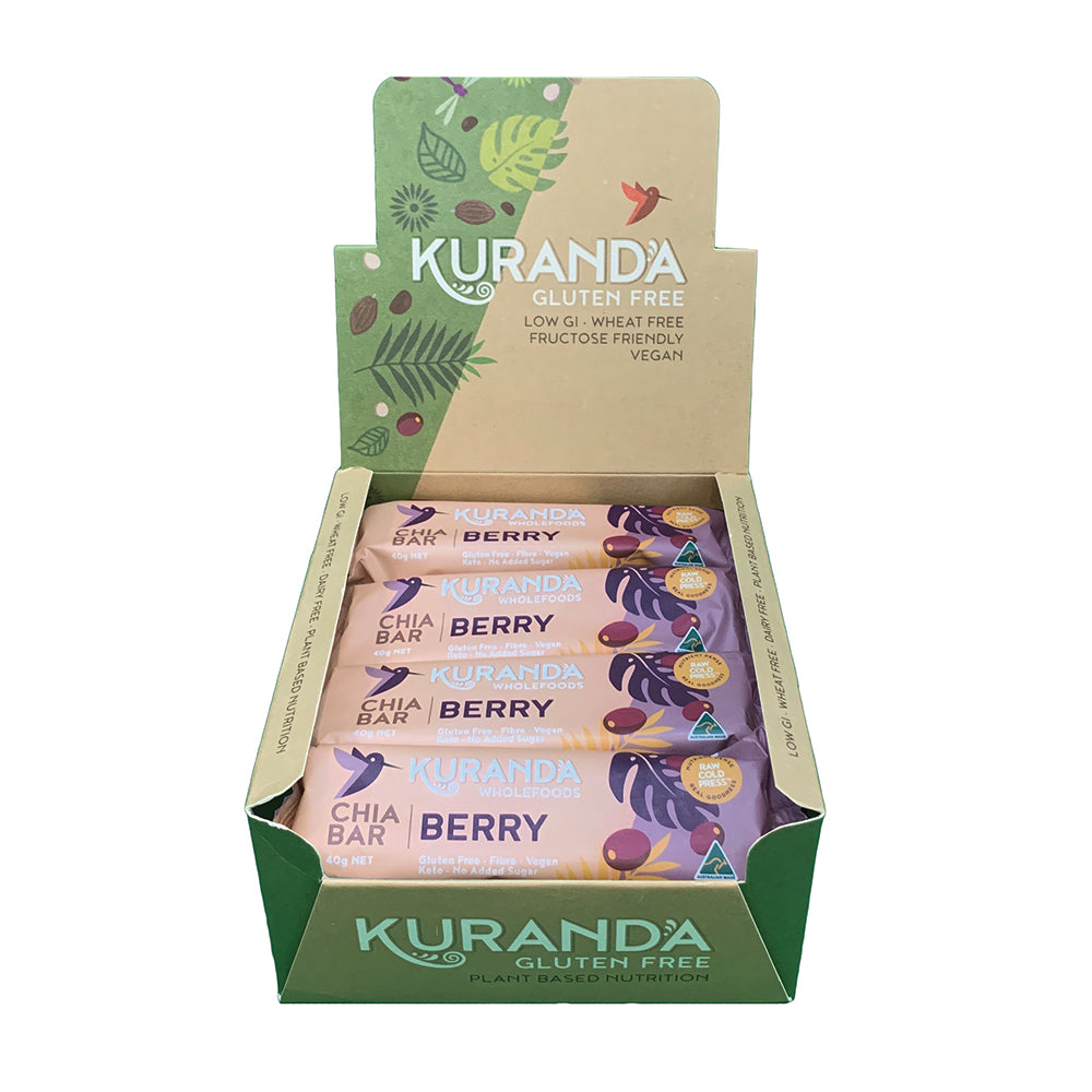 Barritas de chía sin gluten de Kuranda Wholefoods con chía y arándanos, 40 g x 16 unidades