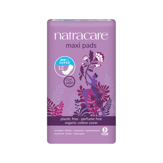 Compresas Natracare Maxi Super con funda de algodón orgánico, paquete de 12