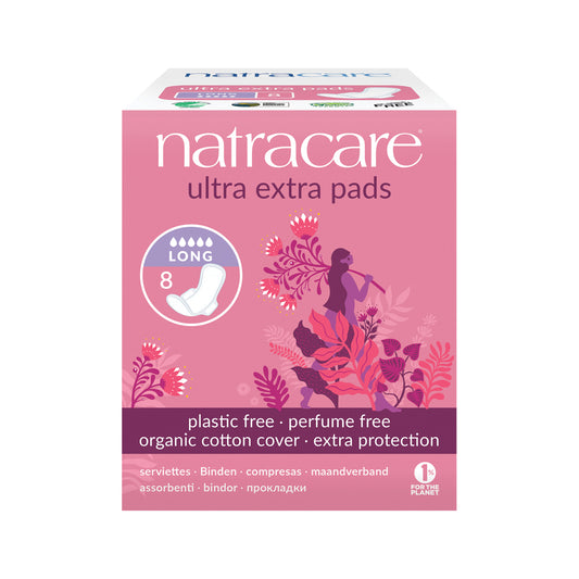 Compresas Natracare Ultra Extra largas con funda de algodón orgánico x paquete de 8