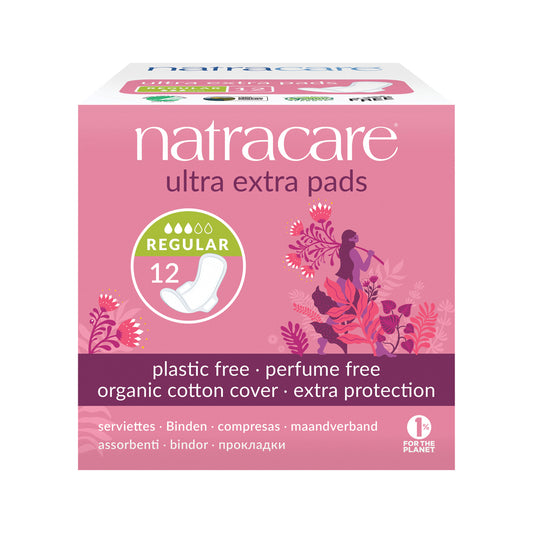 Compresas Natracare Ultra Extra Normal con funda de algodón orgánico x paquete de 12