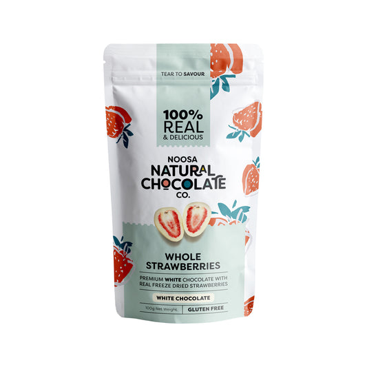 Noosa Natural Chocolate Co. Fresas enteras con chocolate blanco 100 g