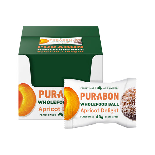 Bolitas de alimentos integrales Purabon sabor albaricoque, 43 g, 12 unidades